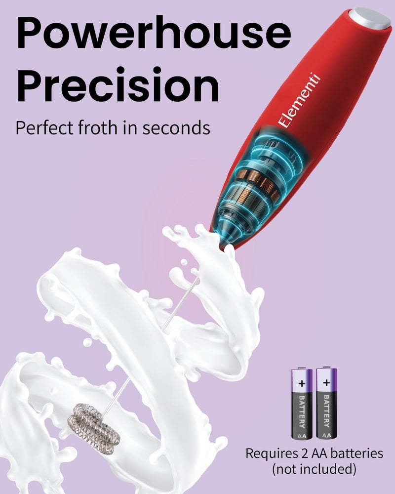 Elementi Milk Frother Handheld Double Whisk - Coffee Frother Electric Stirrer - Matcha Whisk & Drink Mixer Handheld - Hand Held Mixer Wand (Red) - Image 3